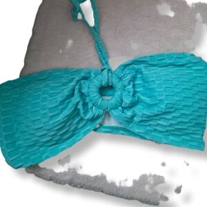 Turquoise Blue Size M Textured Halter Bikini Top Unbranded